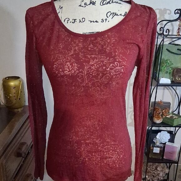 💫💫💫MUDD Y2k Red Lace Long Sleeve Sheer Top Medium - Picture 1 of 5